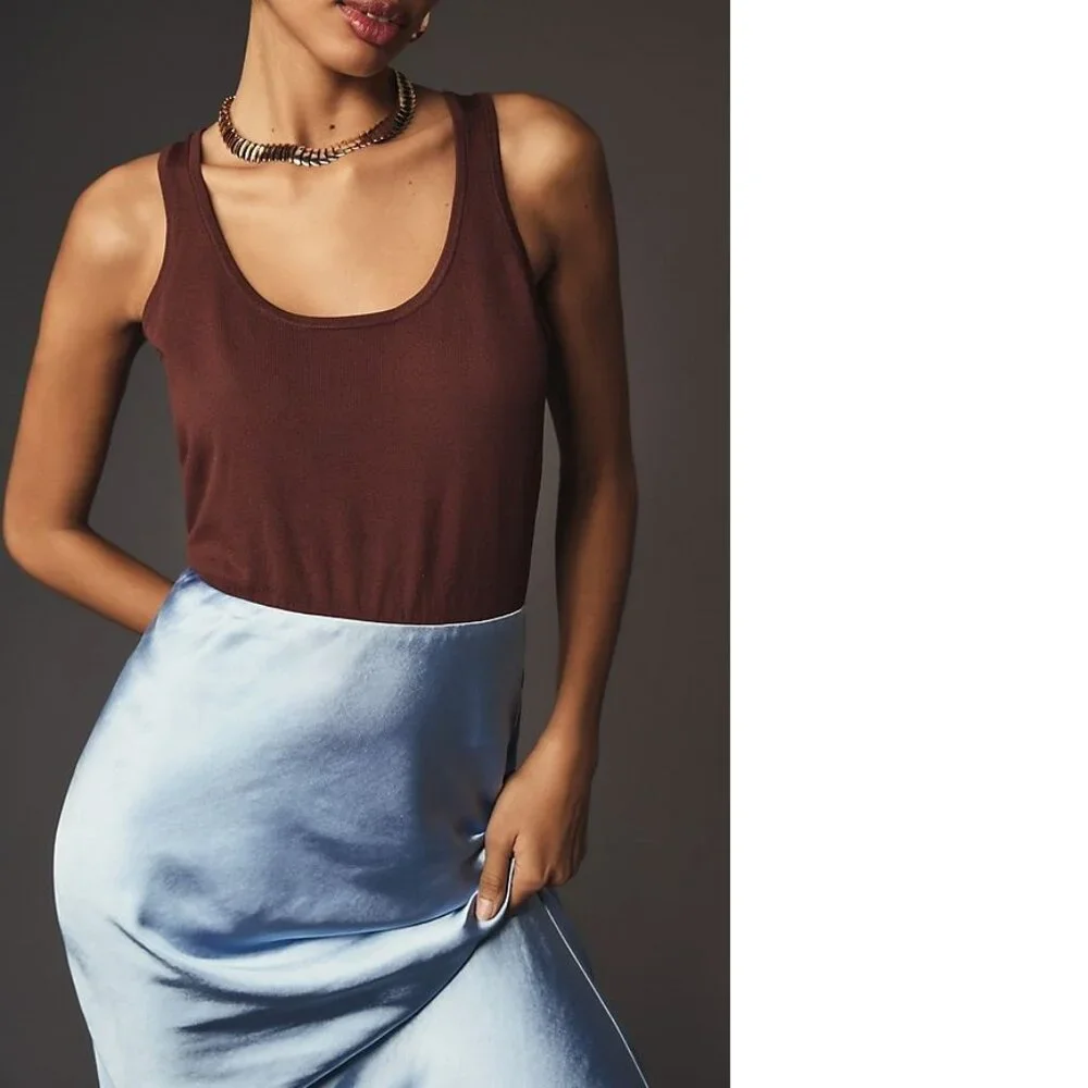 Mare Mare x Anthropologie Knit Slip Twofer Tank Dress SIZE XL NEW blue brown nwt - Picture 2 of 6